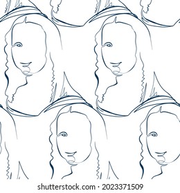 mona lisa vector stained glass style seamless art line pattern