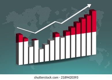 Monaco 3D bar chart graph with ups and downs, increasing values, Monaco country flag on 3D bar graph, upward rising arrow on data, news banner idea, developing country concept