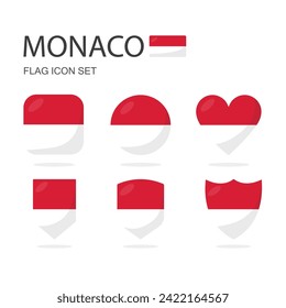 Los iconos monegascos de la bandera 3d de 6 formas todas aisladas en fondo blanco.