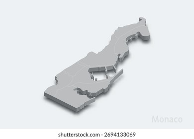 Mônaco mapa isométrico 3d com regiões fronteiriças