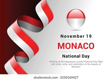 Monaco 3D ribbon flag. Bent waving 3D flag in colors of the Principality of Monaco national flag. National flag background design