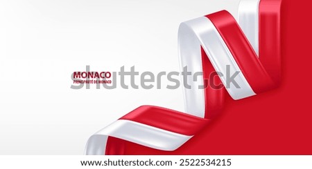 Monaco 3D ribbon flag. Bent waving 3D flag in colors of the Principality of Monaco national flag. National flag background design.
