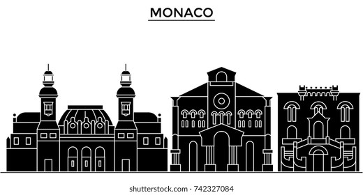 Monaco architecture vector city skyline, travel cityscape with landmarks, buildings, isolated sights on background