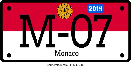 Monaco automobile license plate on white background