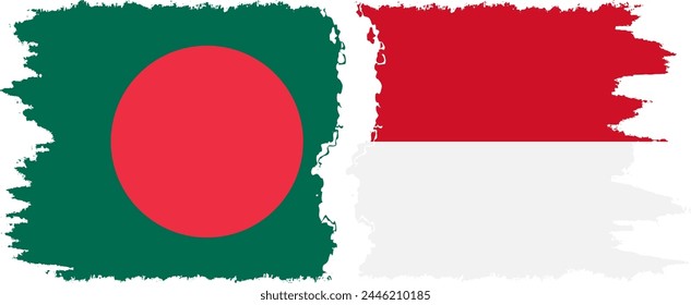 Monaco and Bangladesh grunge flags connection, vector