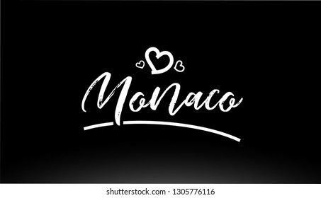 monaco black and white city hand written text with heart for logo or typography design
