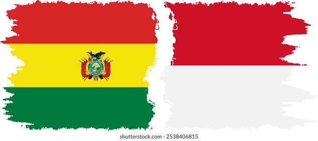 Monaco and Bolivia grunge flags connection, vector