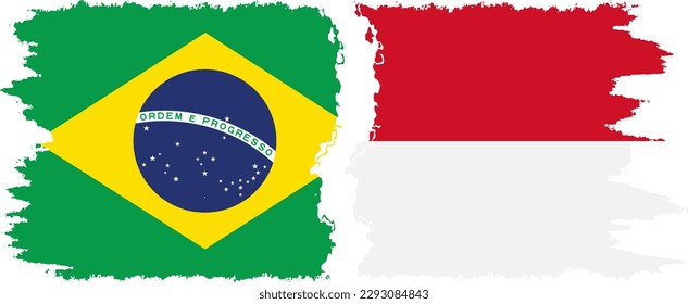 Monaco and Brazil grunge flags connection, vector
