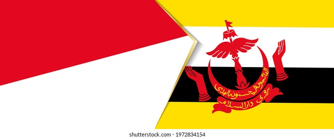 Monaco and Brunei flags, two vector flags symbol of relationship or confrontation.