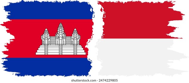 Monaco and Cambodia grunge flags connection, vector