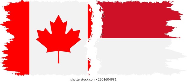 Monaco and Canada grunge flags connection, vector