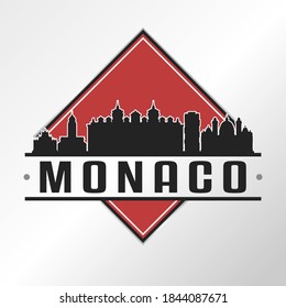 Monaco City Skyline Logo. Adventure Landscape Design Vector Illustration.
