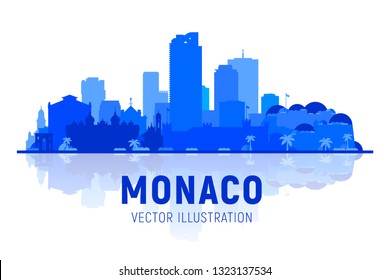 Monaco city skyline with panorama on white background. Vector Illustration. Business travel and tourism concept with old buildings. Image for presentation, banner, web site.