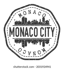 Monaco City, Monaco  Stamp Skyline Postmark. Silhouette Postal Passport. City Round Vector Icon. Vintage Postage Design.