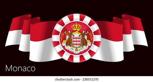 Monaco Coat of Arms on National Flag. Editable Vector Illustration. Vector EPS and High Resolution JPG Files Include