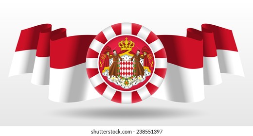 Monaco Coat of Arms on National Flag. Editable Vector Illustration. Vector EPS and High Resolution JPG Files Include