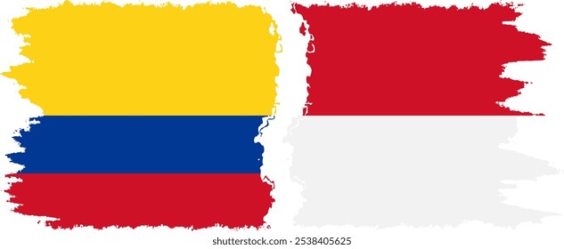 Monaco and Colombia grunge flags connection, vector