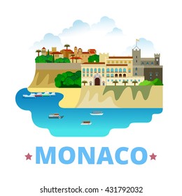 Monaco country design template. Flat cartoon style historic sight showplace web site vector illustration. World vacation travel sightseeing Europe European collection. Prince's Palace Monaco City.