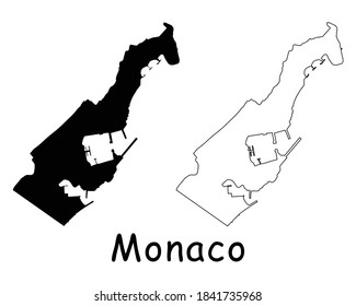 Monaco Country Map. Black silhouette and outline isolated on white background. EPS Vector