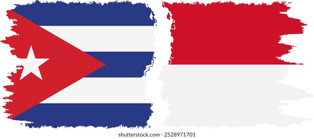 Monaco and  Cuba grunge flags connection, vector