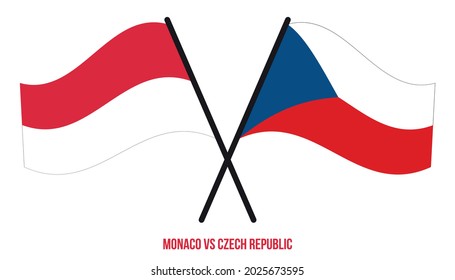 Monaco and Czech Republic Flags Crossed And Waving Flat Style. Official Proportion. Correct Colors.