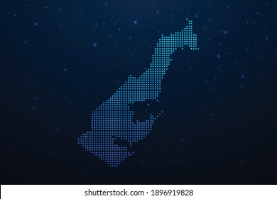 Monaco dotted map in futuristic style, glowing outline made of stars lines dots. Communication, internet technologies concept on dark blue space background. Vector illustration.