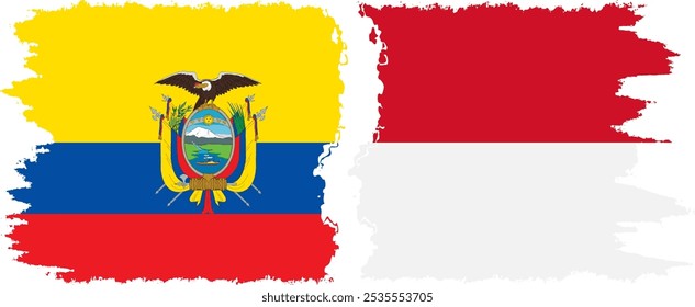 Monaco and Ecuador grunge flags connection, vector