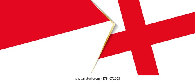 Monaco and England flags, two vector flags symbol of relationship or confrontation.