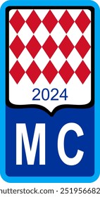 Monaco Euroband with National Symbol: Blue Background Representing European Union and Monaco Identity for Vehicle Registration.