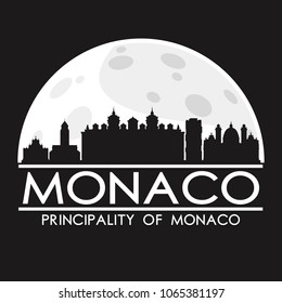 Monaco Europe Full Moon Night Skyline Silhouette Design City Vector Art