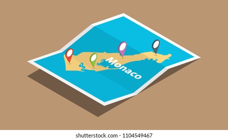 monaco explore maps country nation with isometric style and pin location tag on top vector illustration