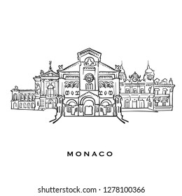 Monaco famous architecture. Outlined vector sketch separated on white background. Architecture drawings of all European capitals.