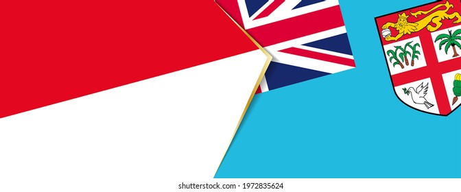 Monaco and Fiji flags, two vector flags symbol of relationship or confrontation.