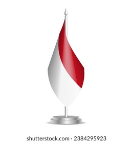 Monaco flag - 3D mini flag hanging on desktop flagpole. Usable for summit or conference presentaiton. Vector illustration with shading.