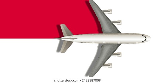 Monaco flag with an airplane flying over it close up. Vector image.