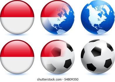 Monaco Flag Button with Global Soccer Event Original Illustration