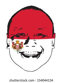 A Monaco flag and coat of arms on a face, isolated against white. 