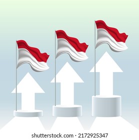 Monaco flag. The country is in an uptrend. Waving flagpole in modern pastel colors. Flag drawing, shading for easy editing. Banner template design.