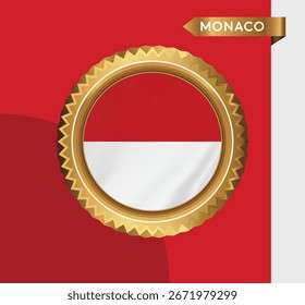 Monaco Fahne Emblem mit goldenem Rand und Etikett