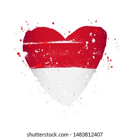 Monaco flag in the form of a big heart. Vector illustration on a white background. Brush strokes are drawn by hand. Independence Day.