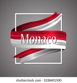 Monaco flag. Official national colors. Monaco's 3d realistic ribbon. Isolated waving vector glory flag stripe sign. Vector illustration background. Icon emoji design with frame.