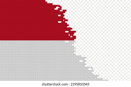 Monaco flag on broken brick wall. Empty flag field of another country. Country comparison. Easy editing and vector in groups.