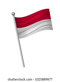 Monaco flag on the flagpole. Official colors and proportion correctly. waving of Monaco flag on flagpole, vector illustration isolate on white background.