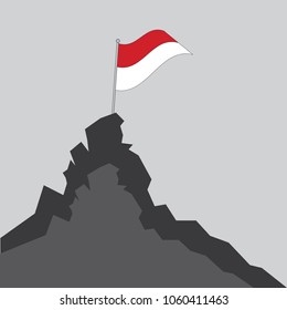 Monaco flag on the mountain peak. Business concept, goal achievement, success, winning. Flat style,flag of Monaco, vector illustration.EPS10.