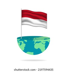 Poste de la bandera de Mónaco en el mundo. Bandera ondeando alrededor del mundo. Fácil edición y vector en grupos. Ilustración vectorial de bandera nacional sobre fondo blanco.