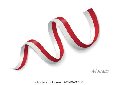 Monaco flag ribbon waving national colors, symbolizing pride, unity and national identity