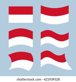 Monaco flag. Set of flags of Monaco Republic in various forms. Developing Monegasque flag European state
