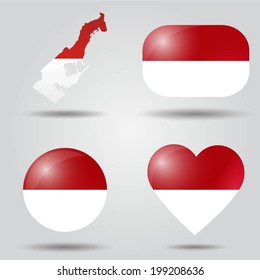 Monaco flag set in map, oval, circular and heart shape.