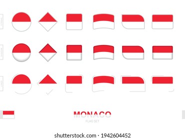 Monaco flag set, simple flags of Monaco with three different effects. Vector illustration.