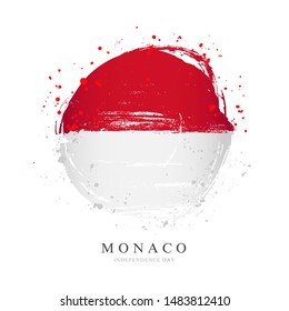 Monaco flag in the shape of a big circle. Vector illustration on a white background. Brush strokes are drawn by hand. Independence Day.